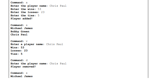 Solved Create a program that manages the statistics for a | Chegg.com