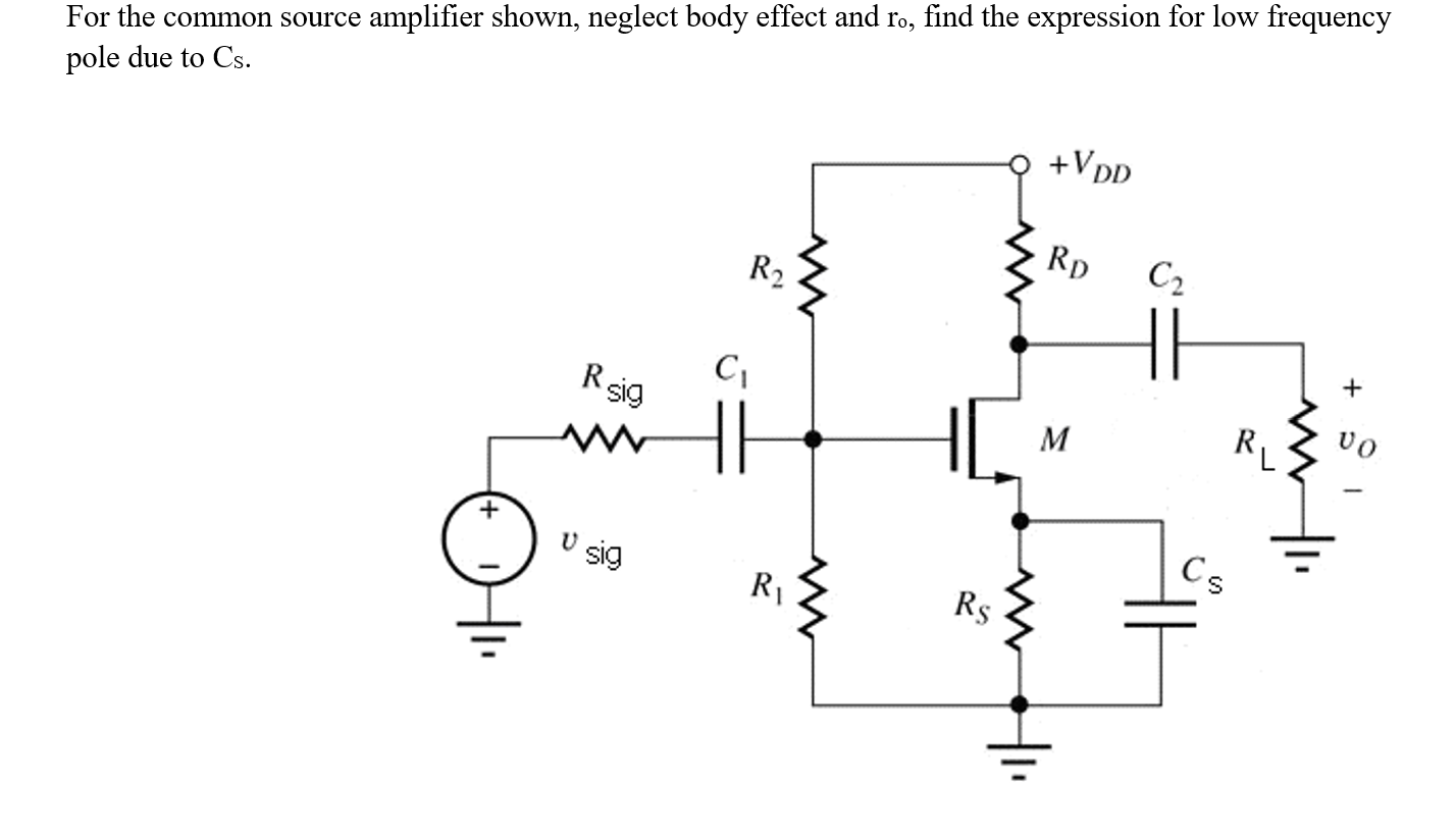 Solved For the common source amplifier shown, neglect body | Chegg.com