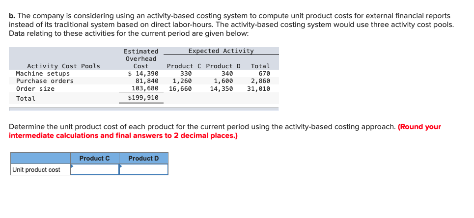 Solved B. The Company Is Considering Using An Activity-based | Chegg.com