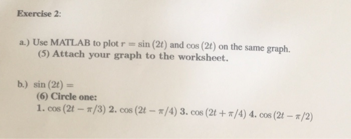 Solved Exercise 2 a) Use MATLAB to plot r = sin (2t) and cos | Chegg.com