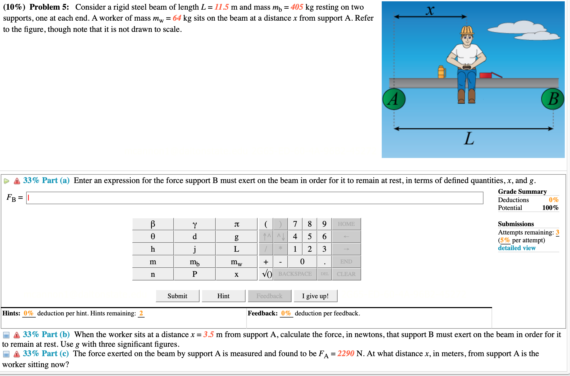 Solved (10%) Problem 5: Consider a rigid steel beam of | Chegg.com