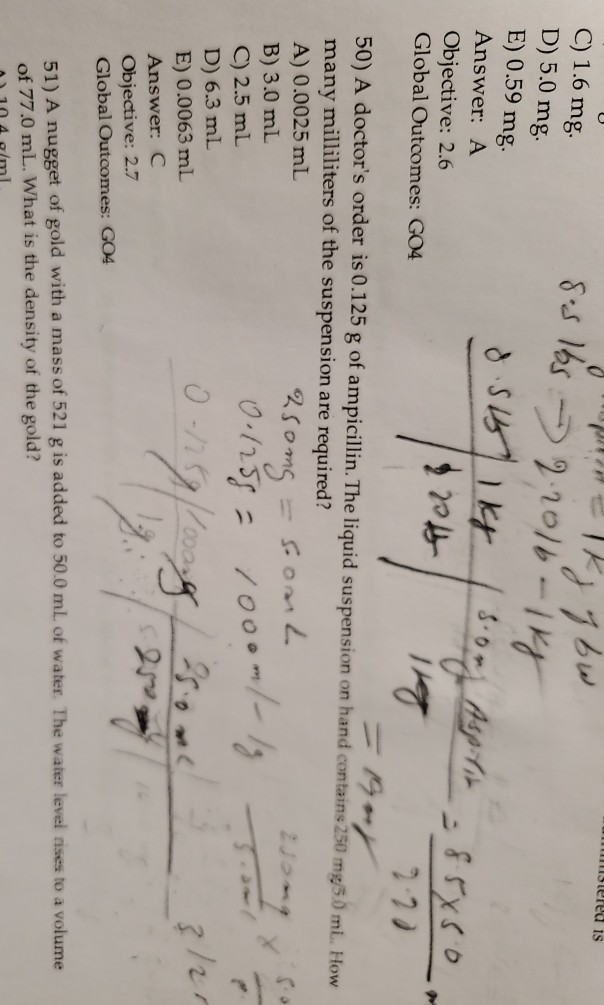 Stered Is C 1 6 Mg D 5 0 Mg E 0 59 Mg Answer A Chegg 