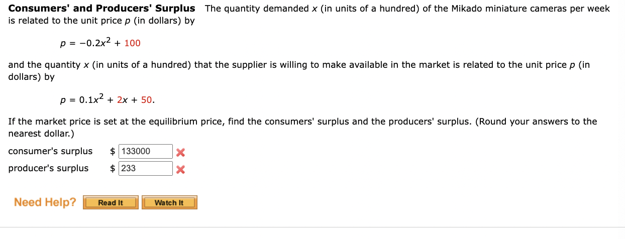 Solved Consumers' And Producers' Surplus The Quantity | Chegg.com