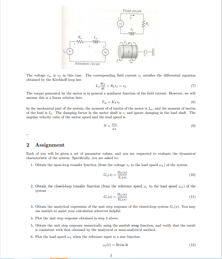 1 System description A field controlled DC motor | Chegg.com