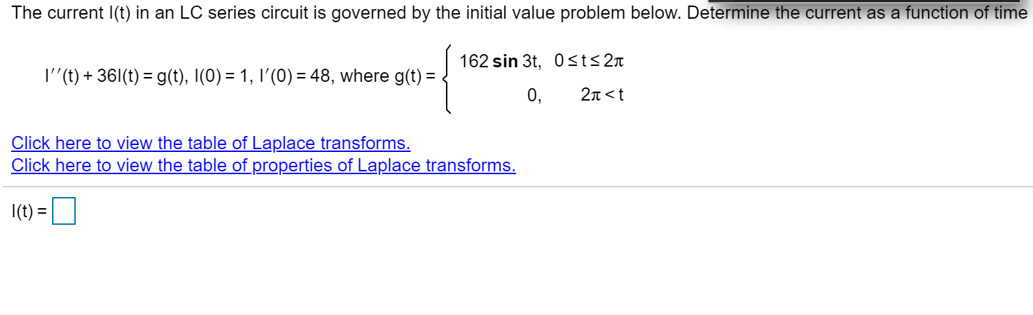 Solved The Current L T In An Lc Series Circuit Is Govern Chegg Com