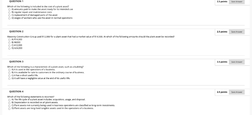 Solved QUESTION 1 25 points 2.5 points Save Answer Which of | Chegg.com