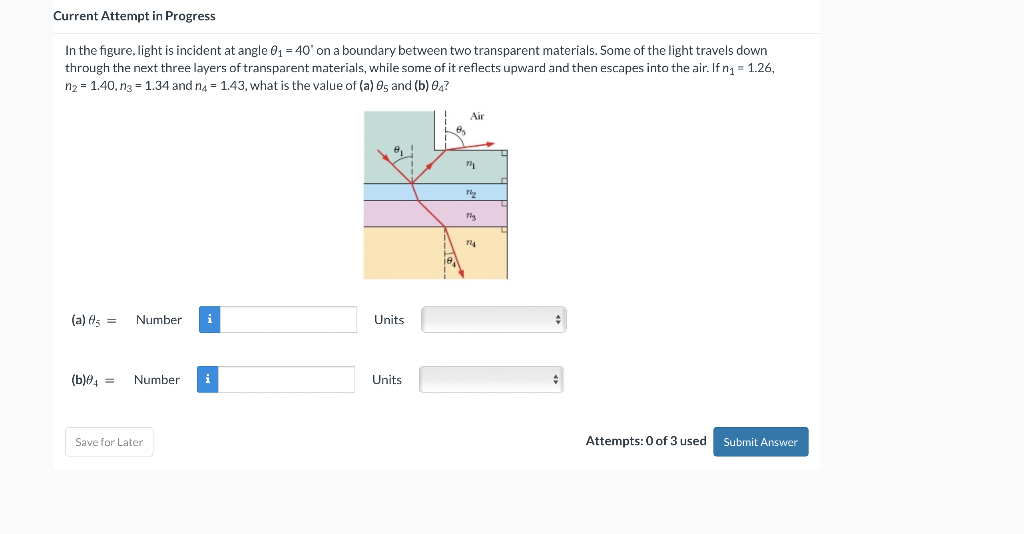 Solved In the figure, light is incident at angle θ1=40∘ on a | Chegg.com