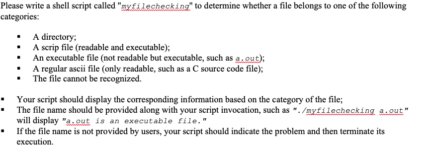 Solved Please write a shell script called "myfilechecking" | Chegg.com