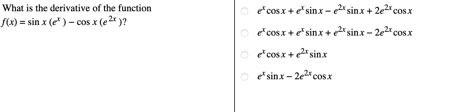 find the derivative of e x sin x