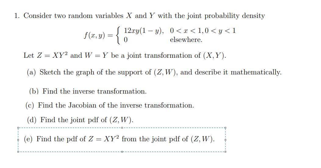 Solved 1. Consider two random variables X and Y with the | Chegg.com