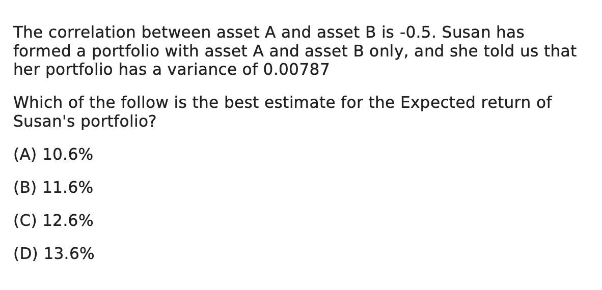 Solved The correlation between asset A and asset B is −0.5. | Chegg.com