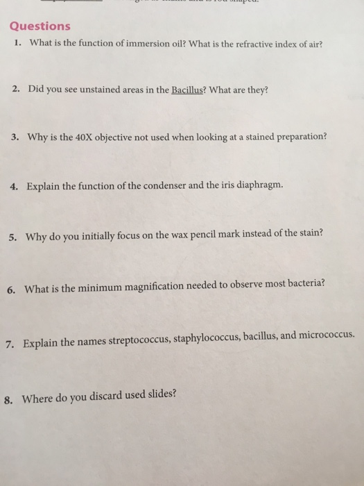 Solved Questions 1. What is the function of immersion oil?