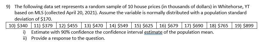 Solved 9) The following data set represents a random sample | Chegg.com
