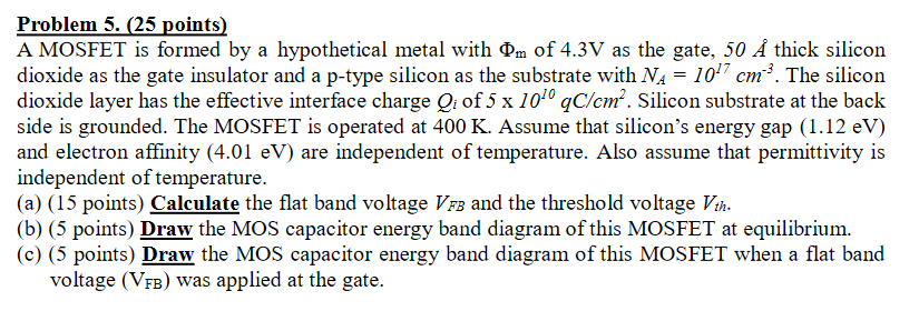 Solved Problem 5 25 Points A Mosfet Is Formed By A Hyp Chegg Com