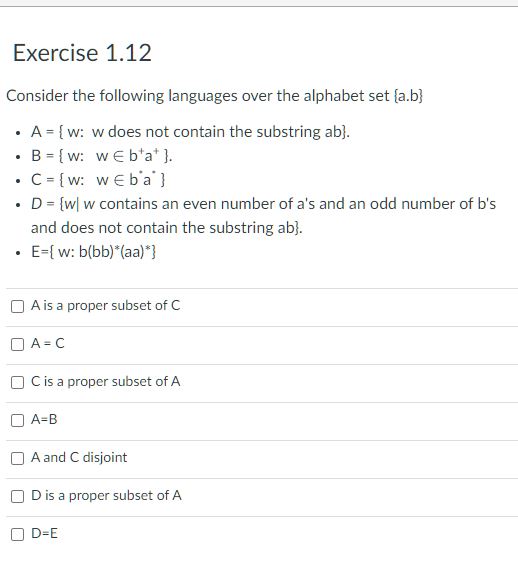 Solved Exercise 1.12 Consider The Following Languages Over | Chegg.com