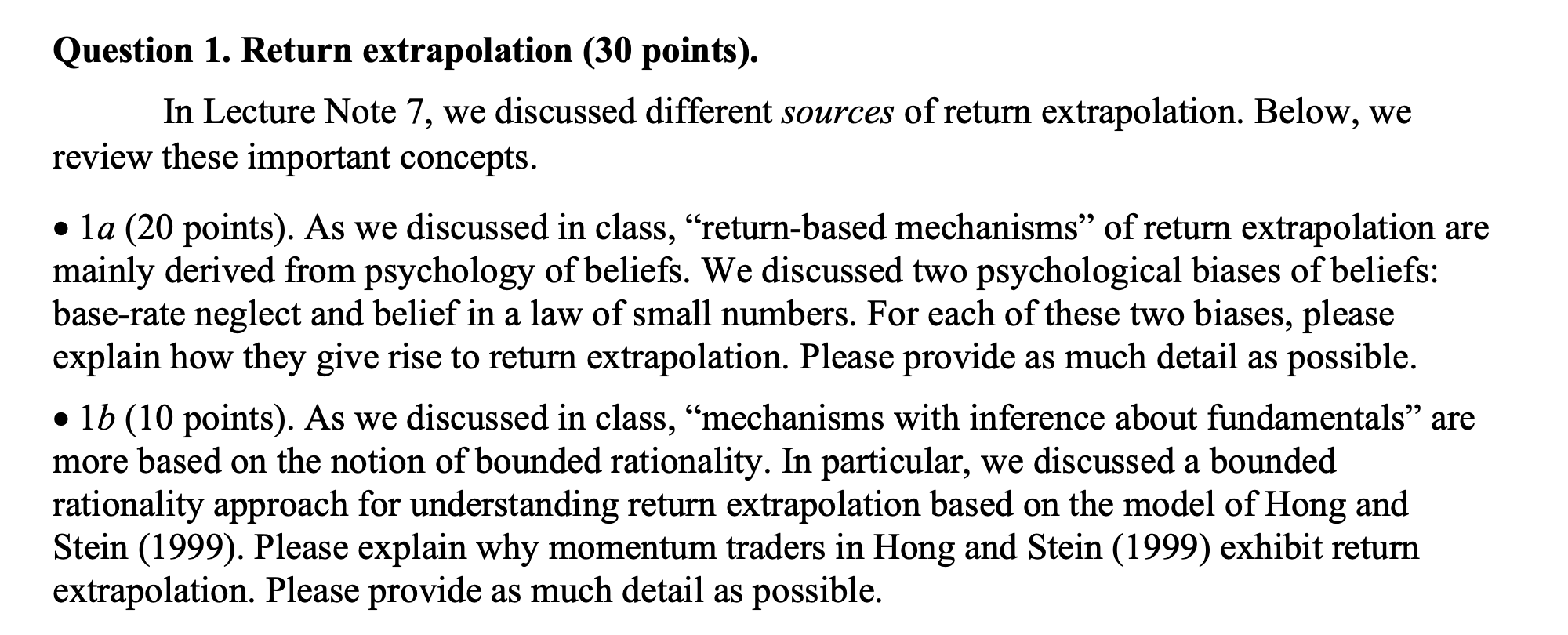 Solved Question 1. Return extrapolation (30 points). In
