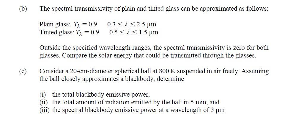 Solved The spectral transmissivity of plain and tinted glass | Chegg.com