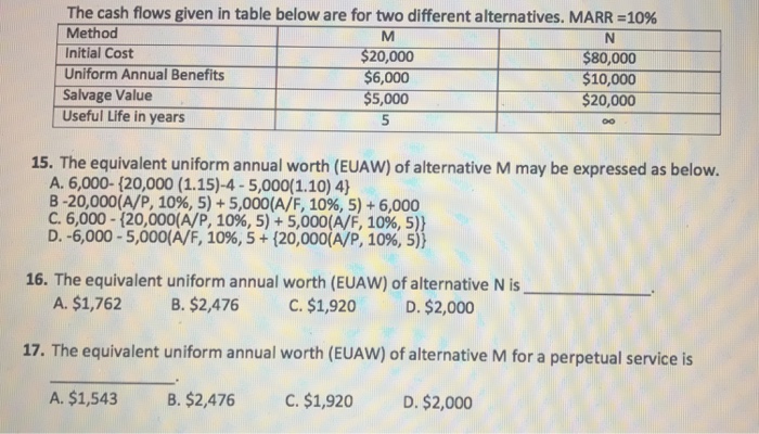Solved The cash flows given in table below are for two | Chegg.com