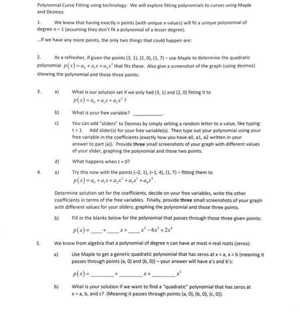 Polynomial Curve Fitting using technology: We will | Chegg.com