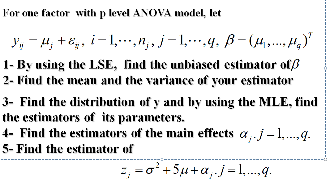 Solved For One Factor With P Level Anova Model Let Chegg Com