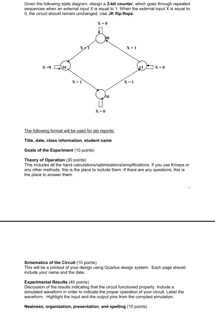 Solved Given The Following State Diagram Design A 2 Bit