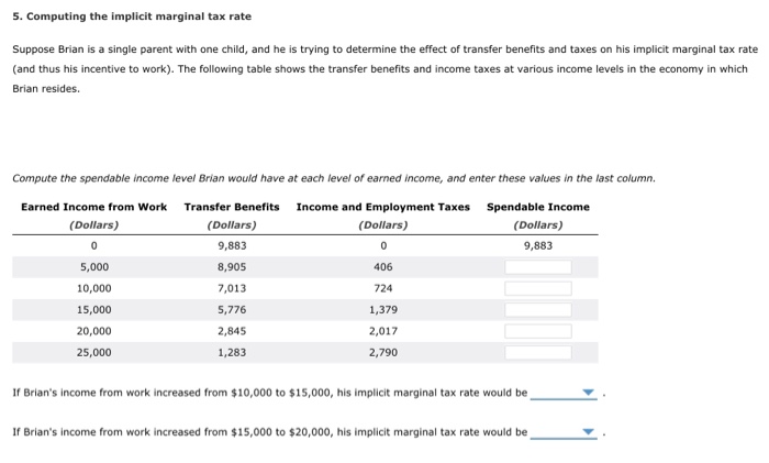 Solved 5. Computing the implicit marginal tax rate Suppose | Chegg.com