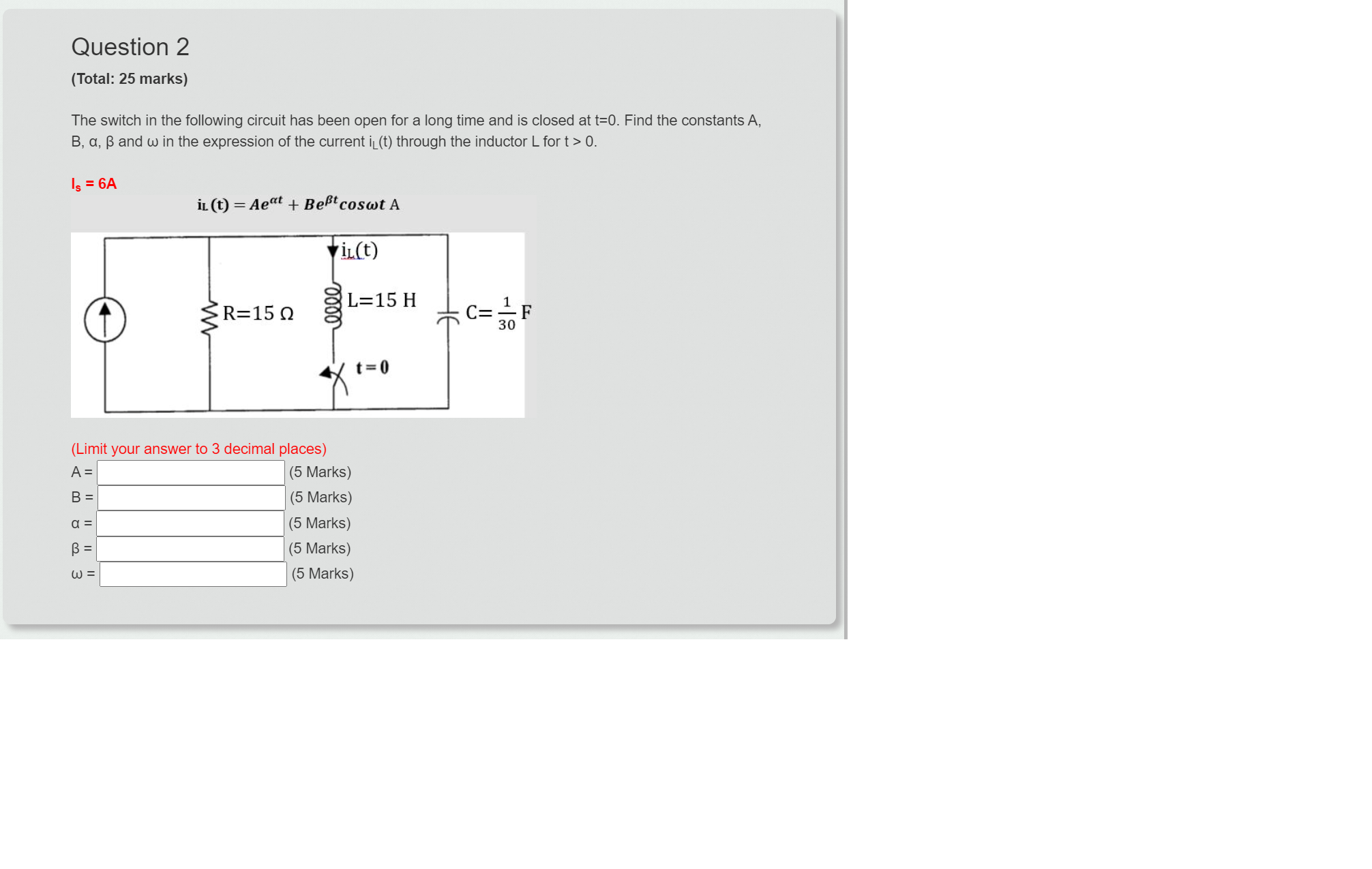 Solved The Switch In The Following Circuit Has Been Open For | Chegg.com