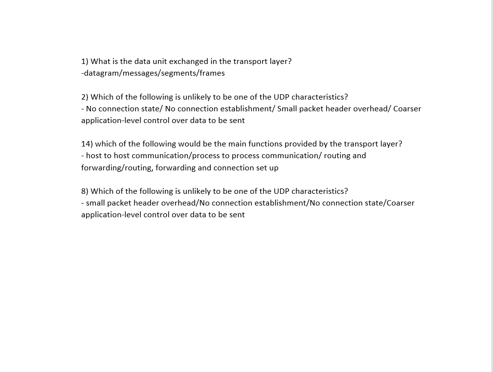 Solved 1) What is the data unit exchanged in the transport | Chegg.com