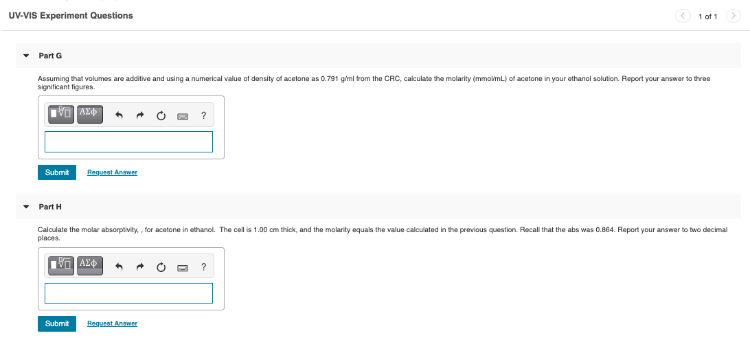 Part B Calculate DE for n->pi* energy of excitation | Chegg.com