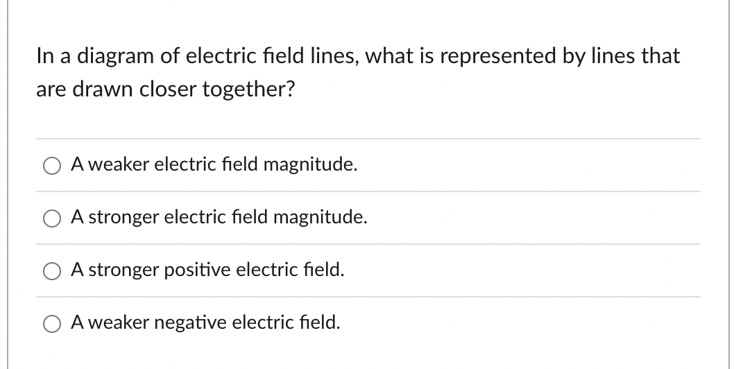 Solved In a diagram of electric field lines, what is | Chegg.com