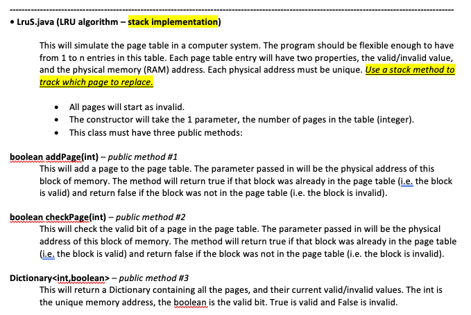 Solved Assignment: two java classes implementing LRU | Chegg.com
