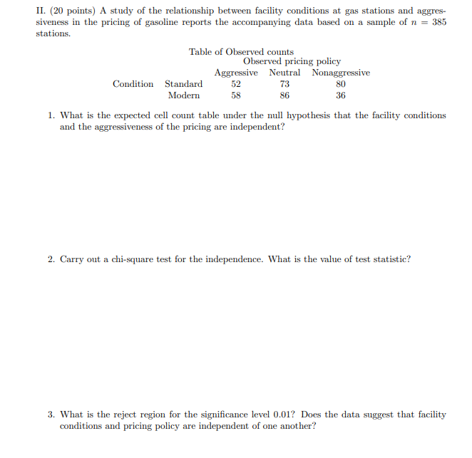 Solved II. (20 points) A study of the relationship between | Chegg.com