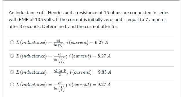 Solved An inductance of L Henries and a resistance of 15 | Chegg.com