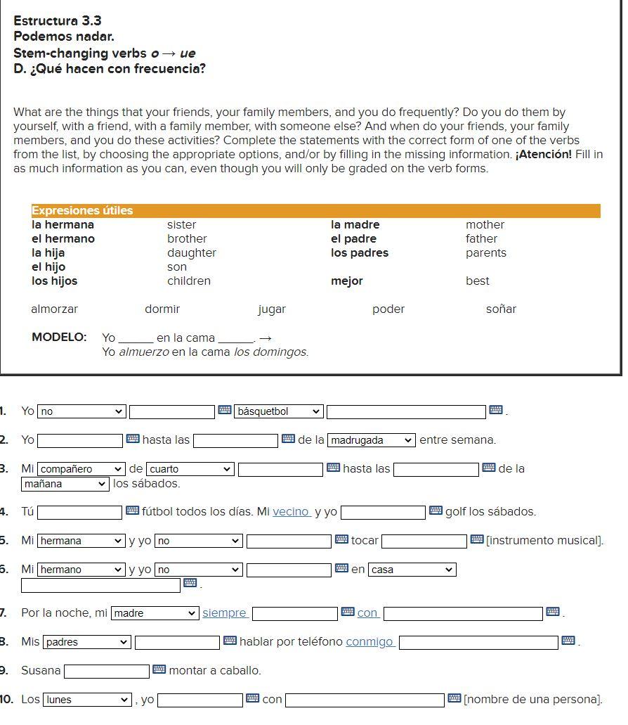 Estructura Podemos Nadar Stem Changing Verbs Oue Chegg Com