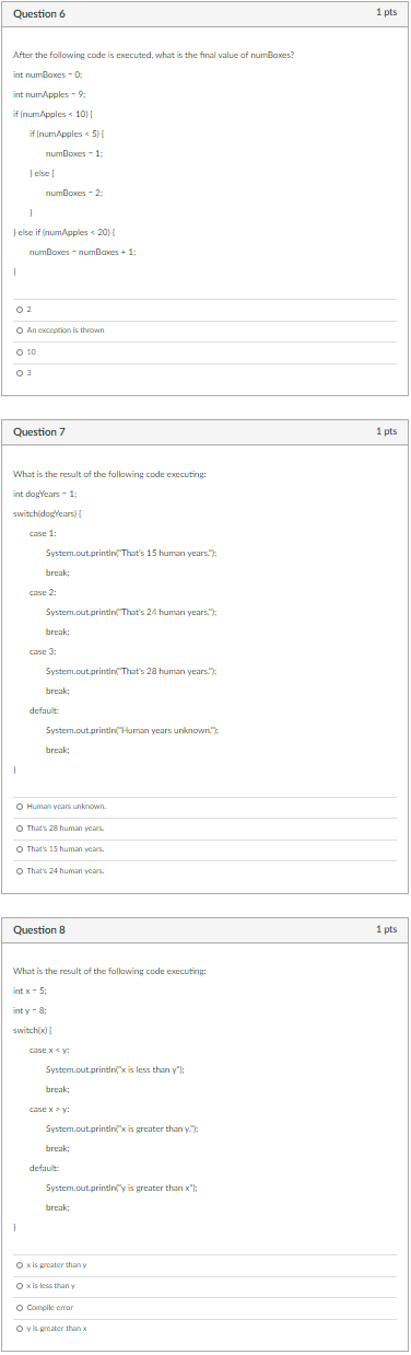 Solved Question 6 1 pts After the following code is | Chegg.com