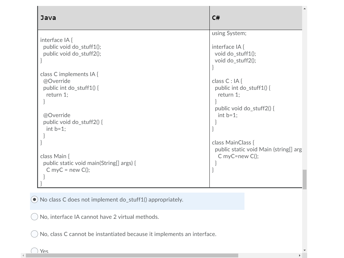 Solved Java C# using System; interface IA public void