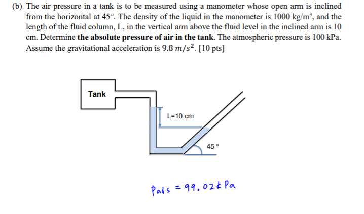 Solved (b) The air pressure in a tank is to be measured | Chegg.com