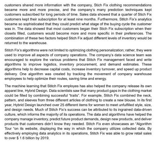 Solved Stich Fix is an online clothing subscription and | Chegg.com