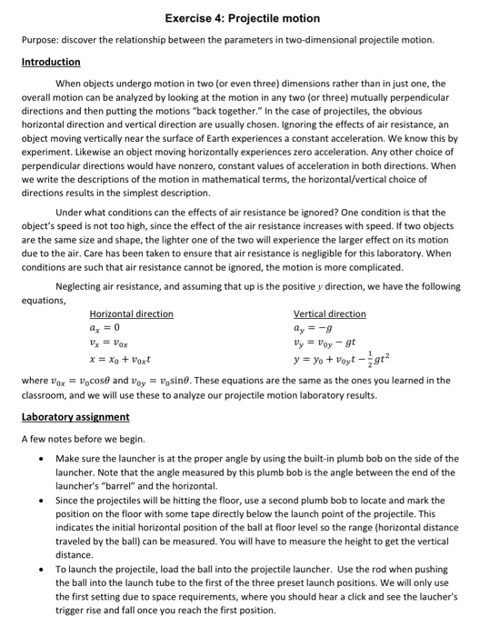 Solved physics lab about projectile motion i just need to chegg