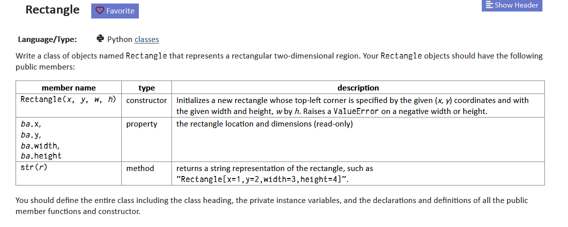 Solved Show Header Rectangle Favorite Language Type E Py Chegg Com