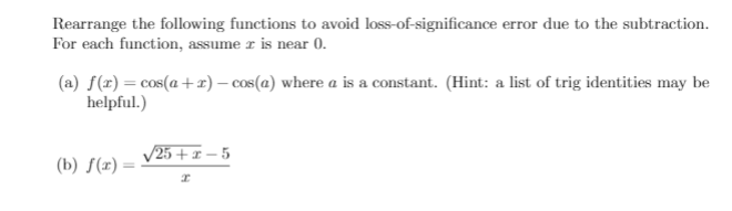 Solved Rearrange the following functions to avoid | Chegg.com