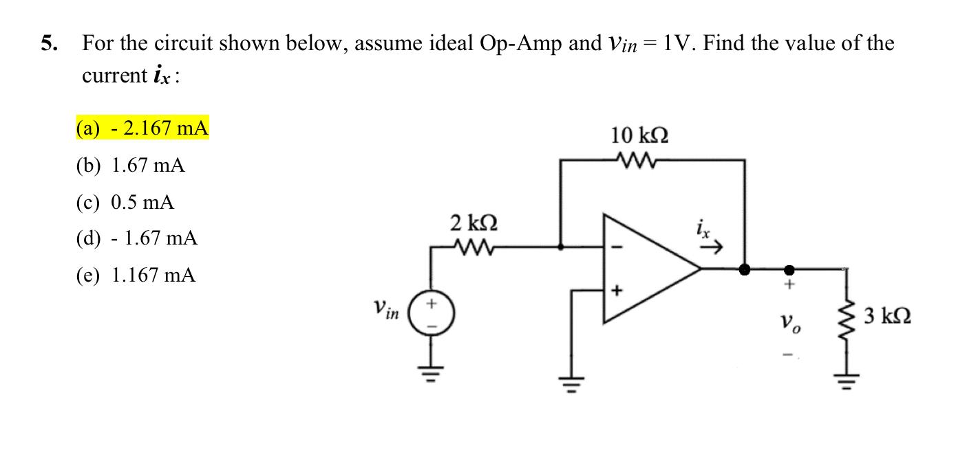 Solved 5. For the circuit shown below, assume ideal Op−Amp | Chegg.com