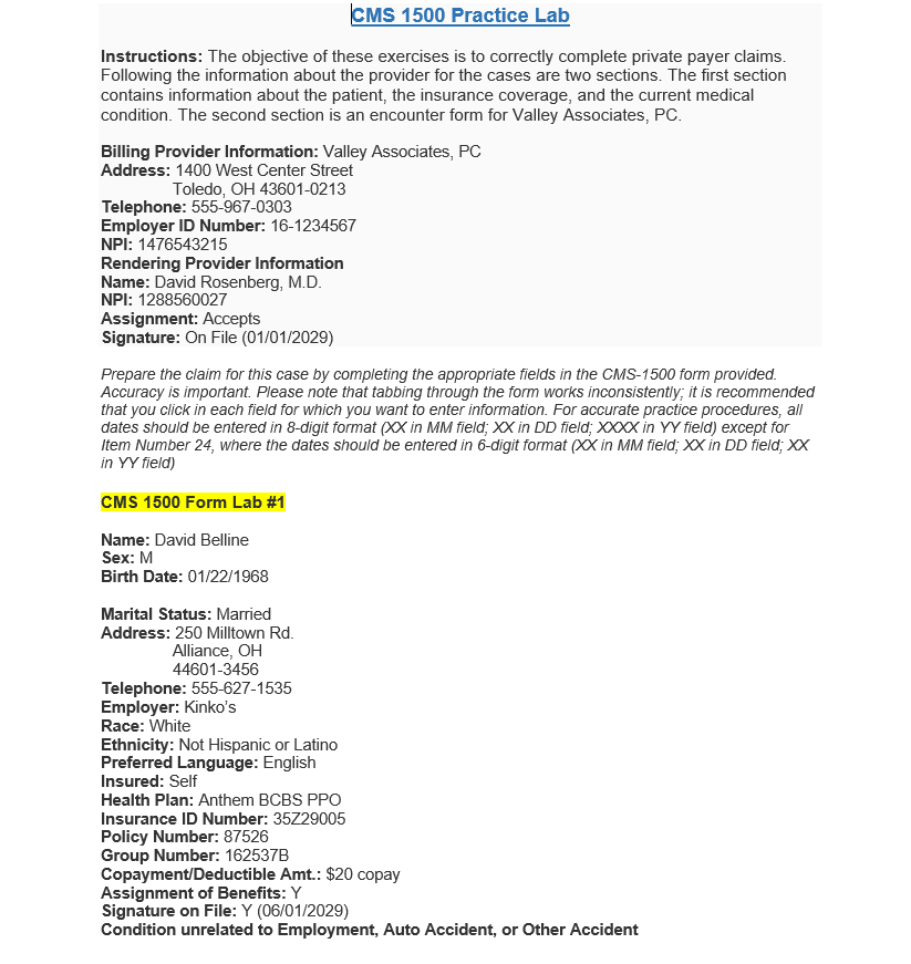 cms 1500 medicare case study 1 1 assignment quiz