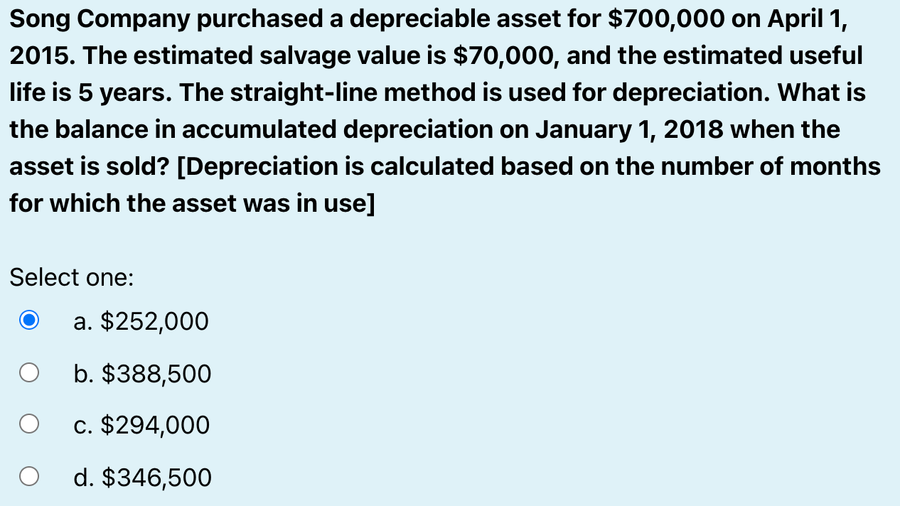 Solved Song Company purchased a depreciable asset for