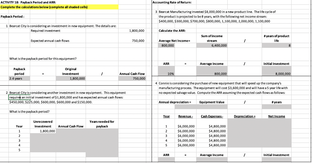 Solved ACTIVITY 18: Payback Period and ARR: Accounting Rate | Chegg.com