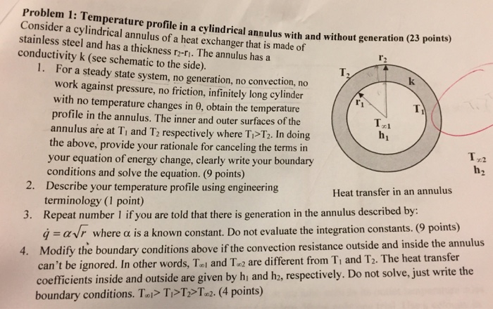 Solved Problem 1: Temperature profile in a cylindrical | Chegg.com