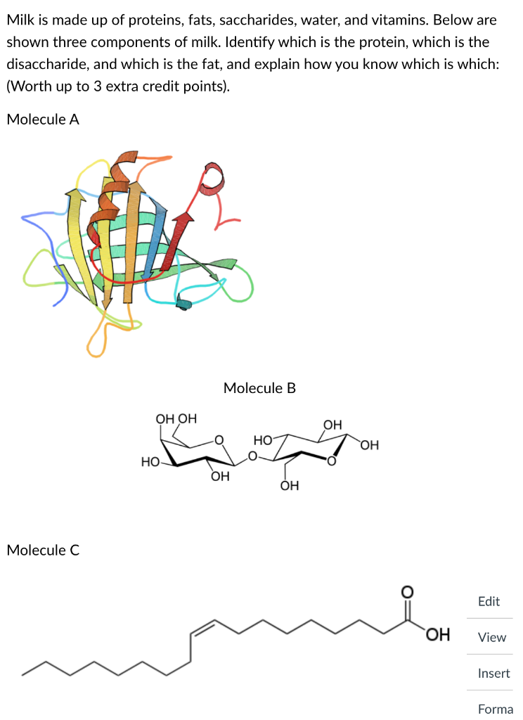 Solved Milk is made up of proteins, fats, saccharides,