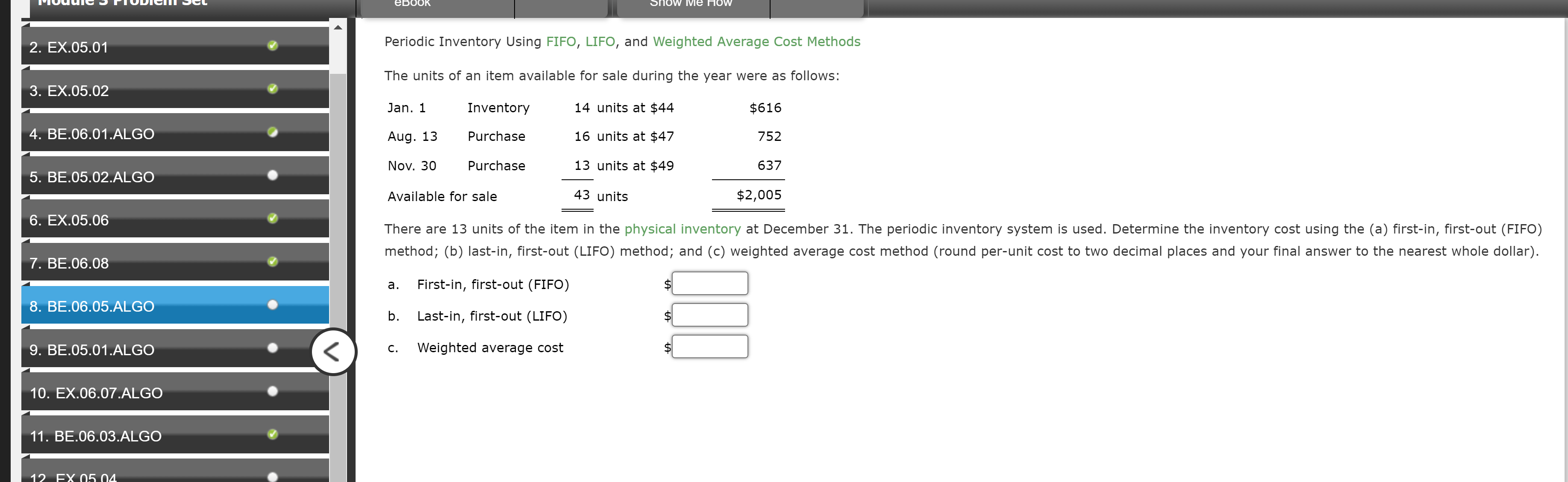 Solved Periodic Inventory Using FIFO, LIFO, and Weighted | Chegg.com