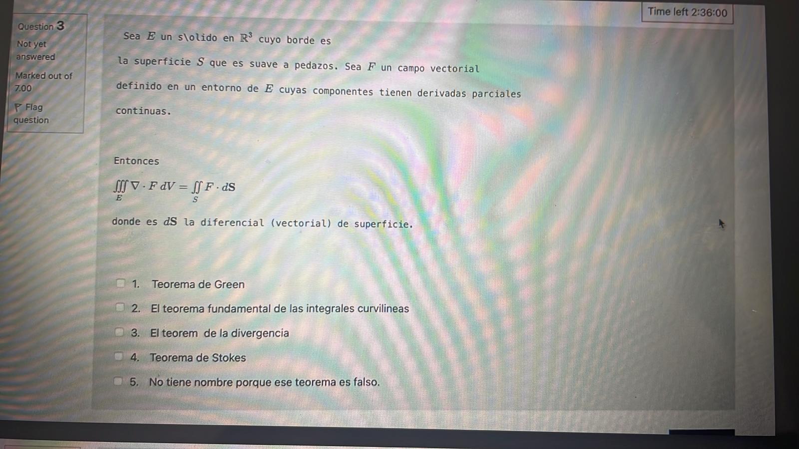 Sea \( E \) un slolido en \( \mathbb{R}^{3} \) cuyo borde es la superficie \( S \) que es suave a pedazos. Sea \( F \) un cam