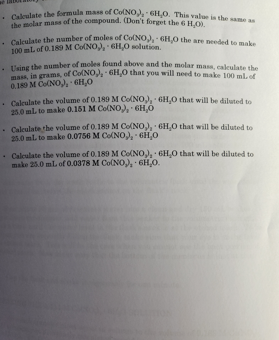 Solved - Calculate The Formula Mass Of Co(no3)2⋅6h2o. This 